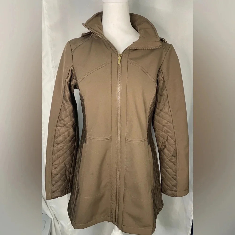 Jones New York women’s quilted hooded poly-spandex coat